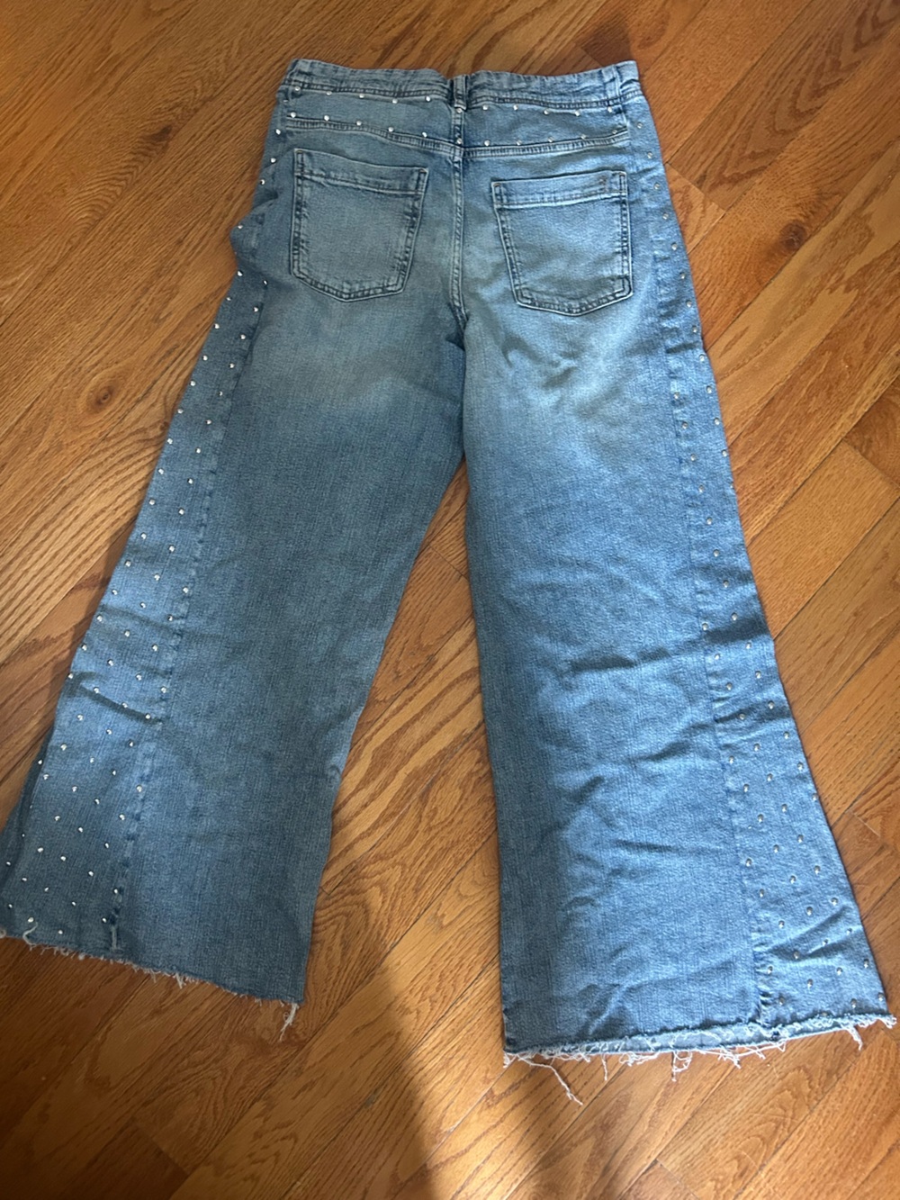 Anthropologie Adi Mid Rise Pilcro Blue Wide-Leg Studded Women's Jeans - Picture 4 of 5